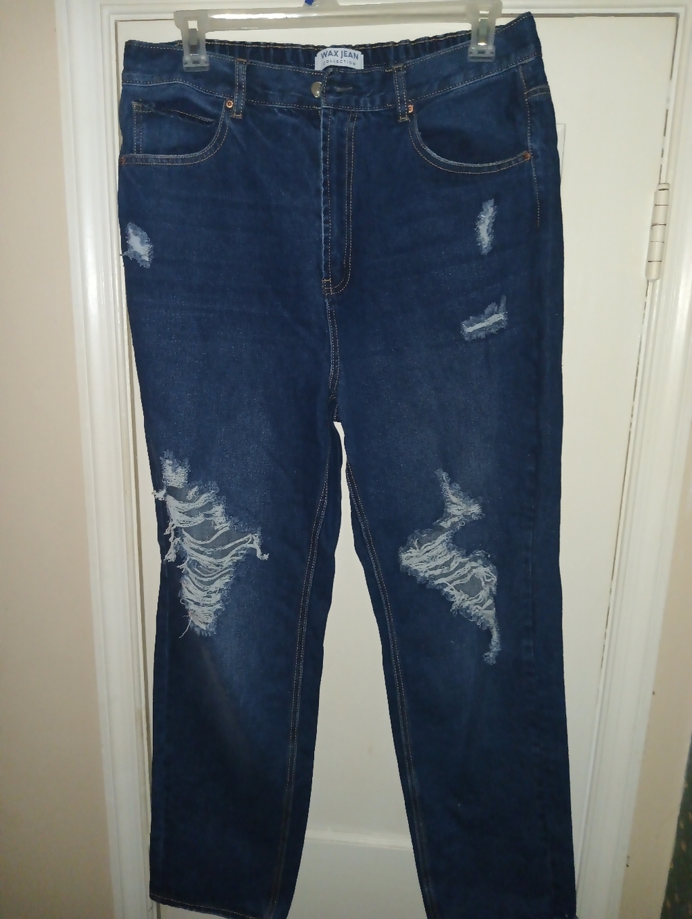 Wax Jean Dark Blue Distressed Relaxed Fit Men’s Jeans